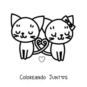Imagen para colorear de tiernos gatitos enamorados con sus colas formando un corazón