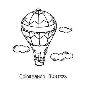 Imagen para colorear de un globo aerostático volando en el cielo