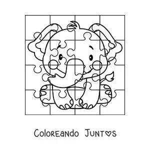 Imagen para colorear de rompecabezas recortable de un elefante animado