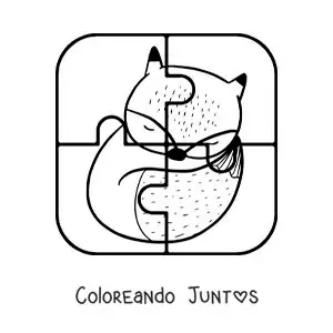 Imagen para colorear de rompecabezas recortable de 4 piezas de un zorro animado