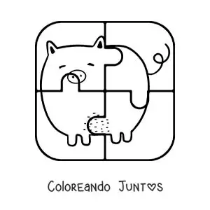 Imagen para colorear de rompecabezas recortable de 4 piezas de un cerdo animado