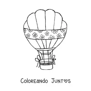 Imagen para colorear de un globo aerostático decorado con flores
