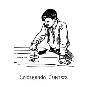Imagen para colorear de niño jugando con un trompo