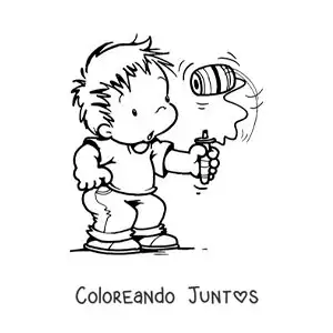 Imagen para colorear de niño jugando a la perinola