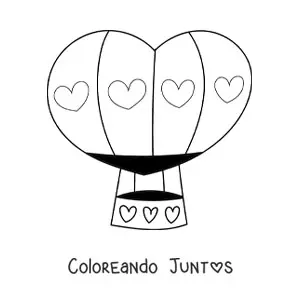 Imagen para colorear de un globo aerostático con diseño de corazones