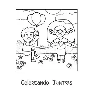 Imagen para colorear de niña saltando la cuerda en un parque