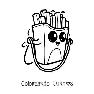 Imagen para colorear de papas fritas kawaii animadas saltando la cuerda