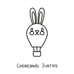 Imagen para colorear de un globo aerostático con forma de conejo kawaii