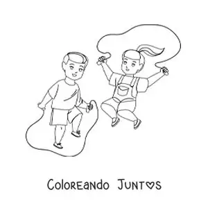 Imagen para colorear de niños saltando la comba