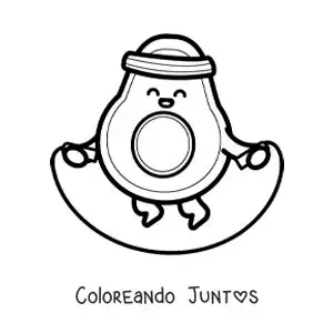 Imagen para colorear de aguacate kawaii animado saltando la cuerda