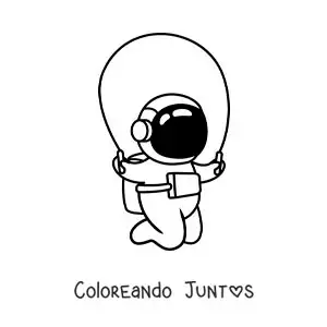 Imagen para colorear de astronauta animado saltando la cuerda