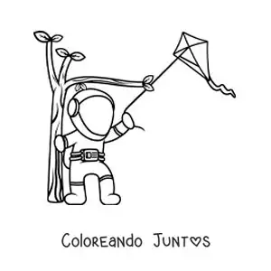 Imagen para colorear de un astronauta volando un cometa en el parque
