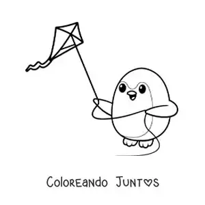 Imagen para colorear de pingüino animado volando un cometa