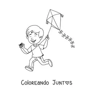 Imagen para colorear de niño volando un papagayo