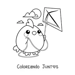 Imagen para colorear de gallina animada volando un papagayo
