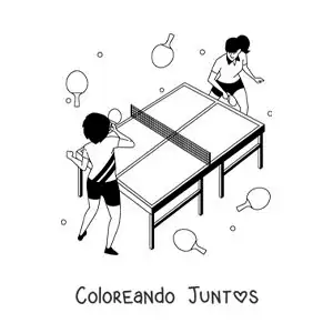Imagen para colorear de chicas jugando ping pong