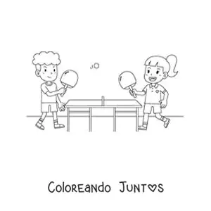 Imagen para colorear de niños en un juego de ping pong
