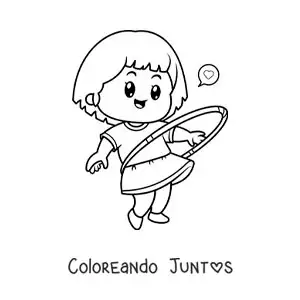 Imagen para colorear de niña jugando con aro hula hula