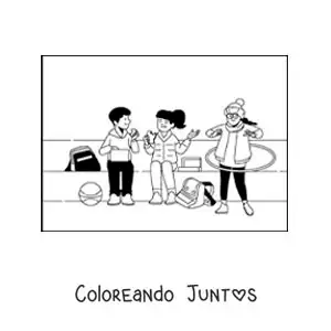 Niños en el recreo con aro hula hula