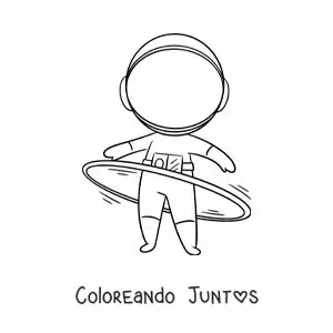 Imagen para colorear de astronauta animado girando un aro hula hula