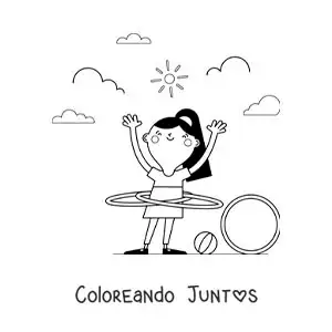 Imagen para colorear de niña en el parque bailando con un aro hula hoop
