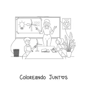 Maestra y alumnos en clase de ecología