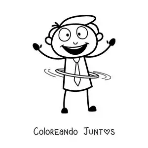 Imagen para colorear de caricatura de un hombre bailando con un hula hoop