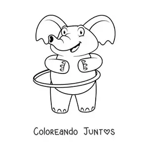 Imagen para colorear de elefante animado con un hula hula