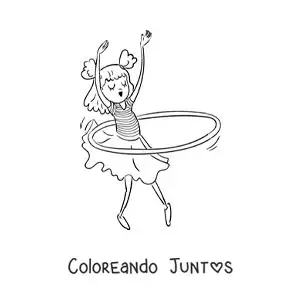 Imagen para colorear de niña bailando con un hula hula