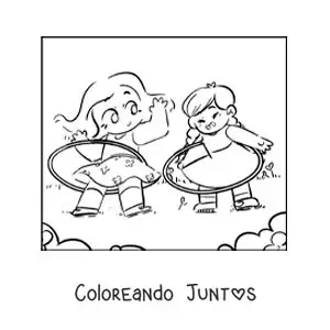 Imagen para colorear de niñas jugando con aros hula hula