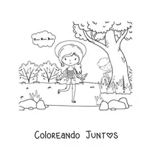 Imagen para colorear de niños jugando a las escondidas al aire libre