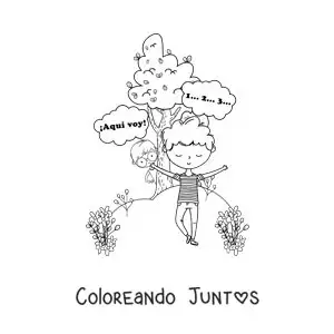 Imagen para colorear de niños jugando a las escondidas en un parque