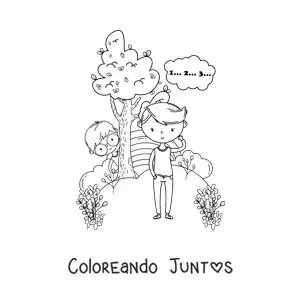 Imagen para colorear de niños jugando a las escondidas