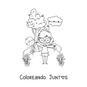 Imagen para colorear de niños jugando al escondite