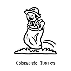 Imagen para colorear de un hombre jugando en una carrera de sacos