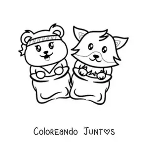 Imagen para colorear de animales animados en una carrera de sacos
