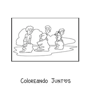 Imagen para colorear de niños saltando en una carrera de sacos