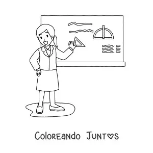 Imagen para colorear de una profesora dando clases frente a la pizarra