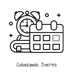 Imagen para colorear de un calendario y un reloj