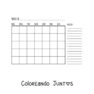 Imagen para colorear de calendario del mes en inglés