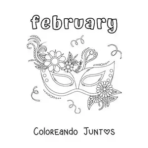 Imagen para colorear de february con máscara de carnaval