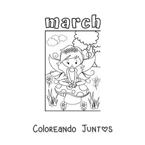 Imagen para colorear de march con hada de primavera