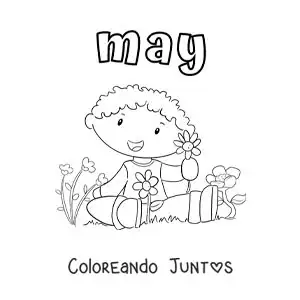 May con un niño sentado con flores de primavera