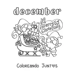 Imagen para colorear de december con santa claus en navidad diciendo merry christmas