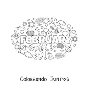 Imagen para colorear de febrero en inglés con flores