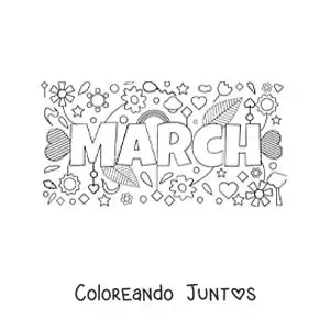 Imagen para colorear de marzo en inglés con flores