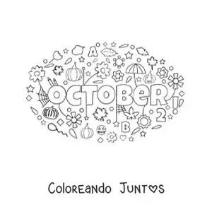 Imagen para colorear de octubre en inglés con flores