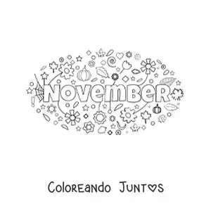 Imagen para colorear de noviembre en inglés con flores