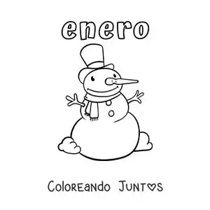 Imagen para colorear de enero con un hombre de nieve animado