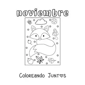 Imagen para colorear de noviembre con un zorro en otoño